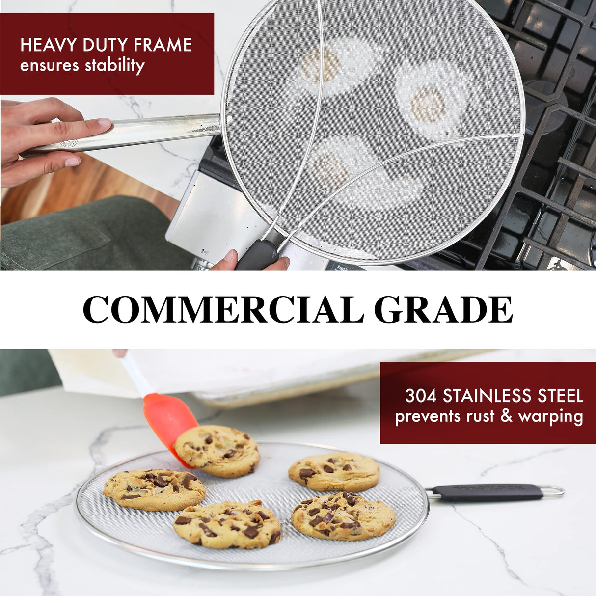 Splatter Screen for Frying Pan - 13 Inch Stainless Steel Grease Splatter Guard - Cover Oil Splash when Sizzling Bacon, Cooking Fried Chicken or Popcorn