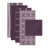 Assorted Woven Kitchen Set, Dishtowel, 18x28, Dishcloth, 13x13, Eggplant, 5 Piece