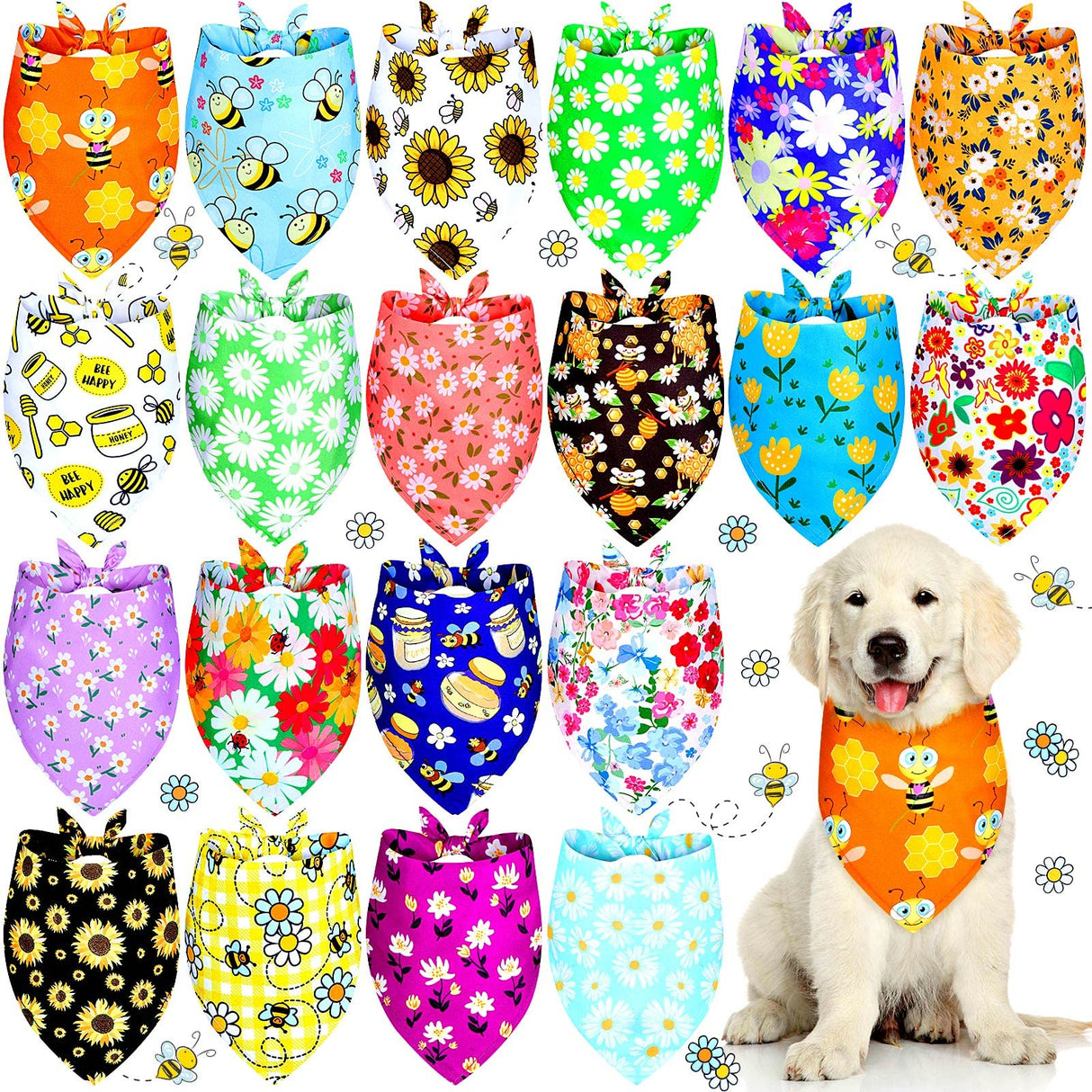 Weewooday 20 Pcs Spring Dog Bandanas Bulk Adjustable Spring Dog Bandanas Bibs Scarf Bib Washable Triangle Doggy Kerchief for Small Medium Large Pet Summer Easter Costume Accessory