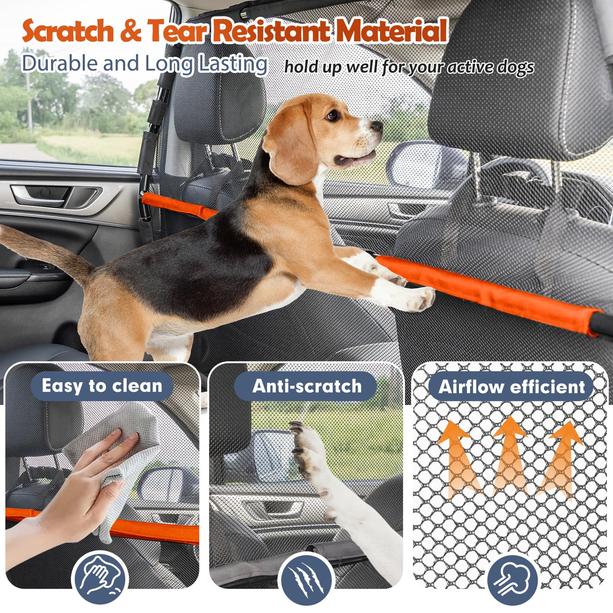 Furggis Dog Barrier for Car, 50" Wide SUV Dog Barrier for Cargo Area & 2nd 3rd Row Seats, Sturdy Dog Barrier for Small SUV & Truck with See-Through Net Mesh, Back Seat Divider for Mid-Sized Vehicle