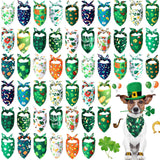 Sanwuta 50 Pieces St. Particks Dog Bandanas Bulk Bibs Triangle Dog Bandanas with Clover Patterns for St. Particks Pet Costume Decoration(25 x 17 x 17 Inch)
