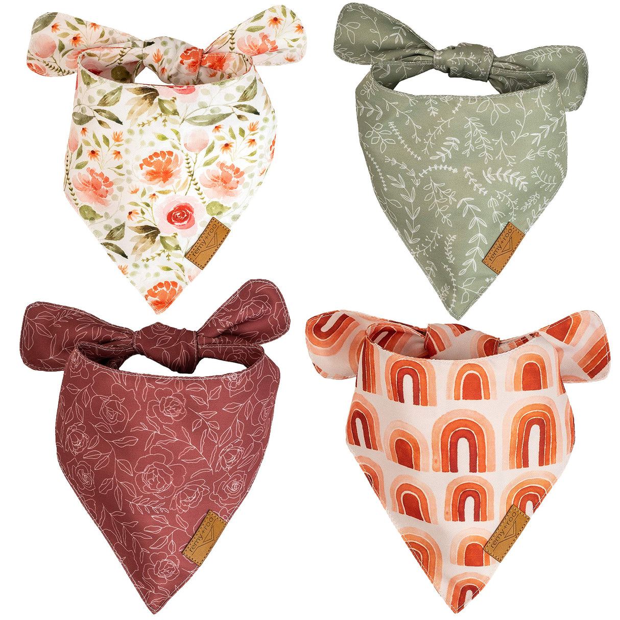 Remy+Roo Small Spring Bandanas - 4 Pack Rubi Set | Premium Durable Adjustable Polyester Fabric | Patented Shape Girl Dog Bandana, Floral Dog Bandana