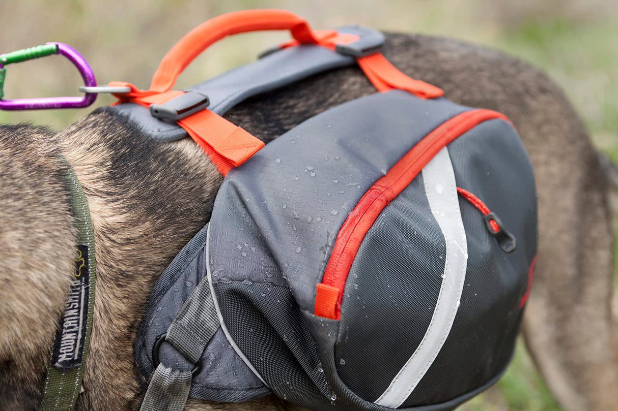 Mountainsmith K9 Dog Pack, Adjustable Chest and Back Harness Canine Backpack, Saddle Bags with Zippered Pockets for Camping, Travel, Outdoors, Backpacking, Hiking, Lava Red, Small
