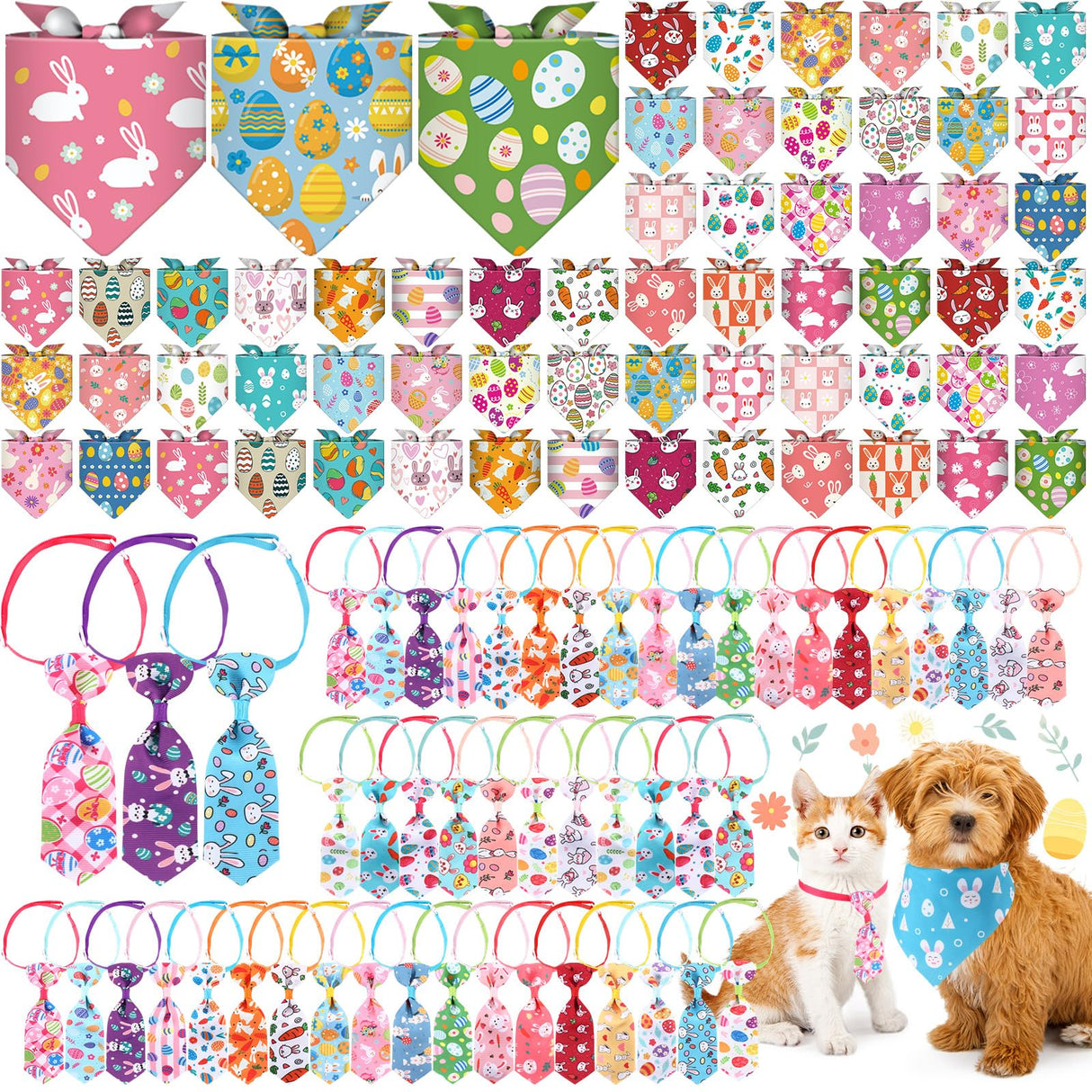 Reginary 108 Pcs Easter Dog Bandanas Bulk Neck Ties Set Pet Triangle Scarf Bibs Adjustable Washable Kerchief Bibs Dog Tie Costume Accessories for Medium Small Pet Holiday Birthday Gift Favor