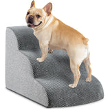 Dog Stairs, 15.7” H – 3-Step Foam Ramp for Small Dogs & Cats, Waterproof Washable Cover, Non-Slip Base, Lightweight Pet Ladder for Couch or Bed (Grey)