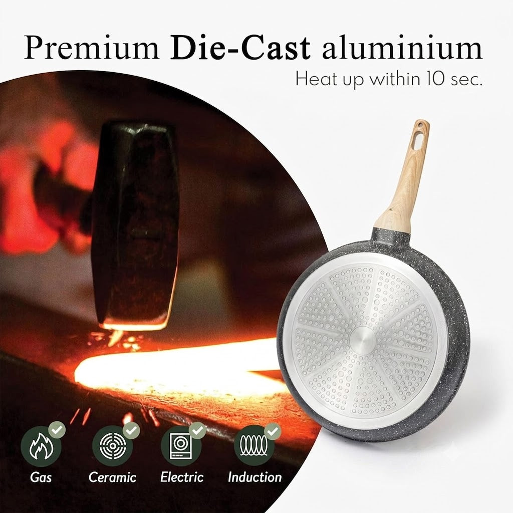 Non Stick Frying Pan Skillet, Omelet Pan, Healthy Non Toxic Granite Chef Pan, Induction Compatible Egg Frying Pan with Heat-Resistant Handle, PFOA-Free,Black, 10"