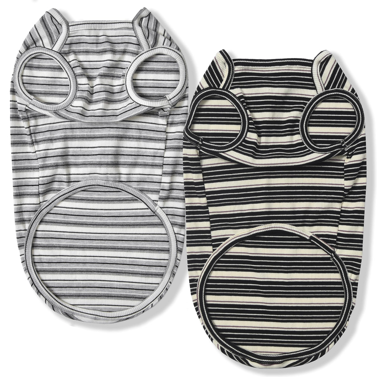 Knuffelen Dog Shirts Vest Cotton Striped T-Shirt, Sleeveless Stretchy Pet Clothes for Small Dogs, 2-Pack Soft Breathable Puppy Tank Top Cat Tee (Large, Black,Gray)