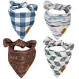 Remy+Roo Large Dog Bandanas - 4 Pack Ryan Set | Premium Durable Adjustable Polyester Fabric | Patented Shape Boy Dog Bandana, Trendy Pattrens | Pack of Thanksgiving Bandanas for Dogs