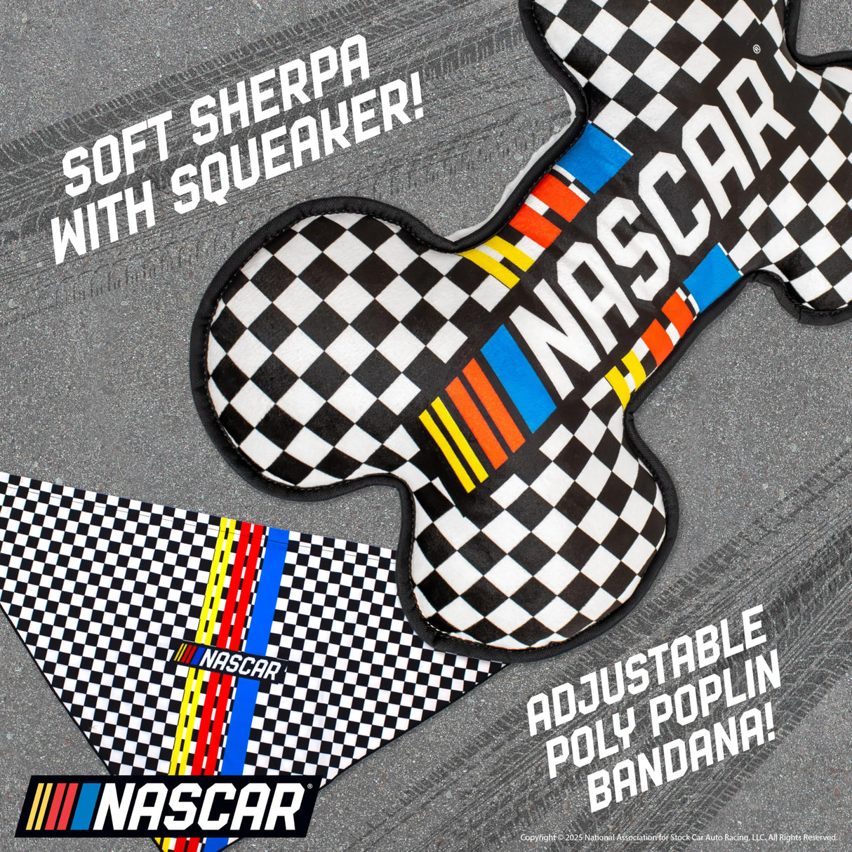 design LAB, Inc. NASCAR Official Merchandise | NASCAR Toy Bone Plush & Bandana, Medium | Soft Squeaky Pet Toy for Dogs Gift Set