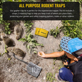 Cinch Gopher Trap Kit - Professional-Grade Gopher Traps That Work Best, Heavy Duty, Reusable Rodent Trapping System - Ideal for Lawns, Gardens, Ranches, and More - Outdoor Use, Small (3 Pack)