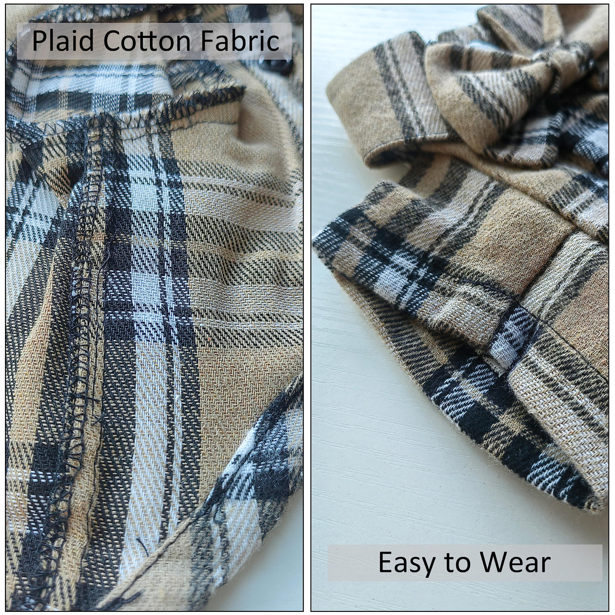Plaid Dog Shirt,Soft Casual Pet Shirt Clothes, Dog Cotton Shirt with Bow Tie for Wedding,Christmas Costumes (Dark Khaki, XX-Large)