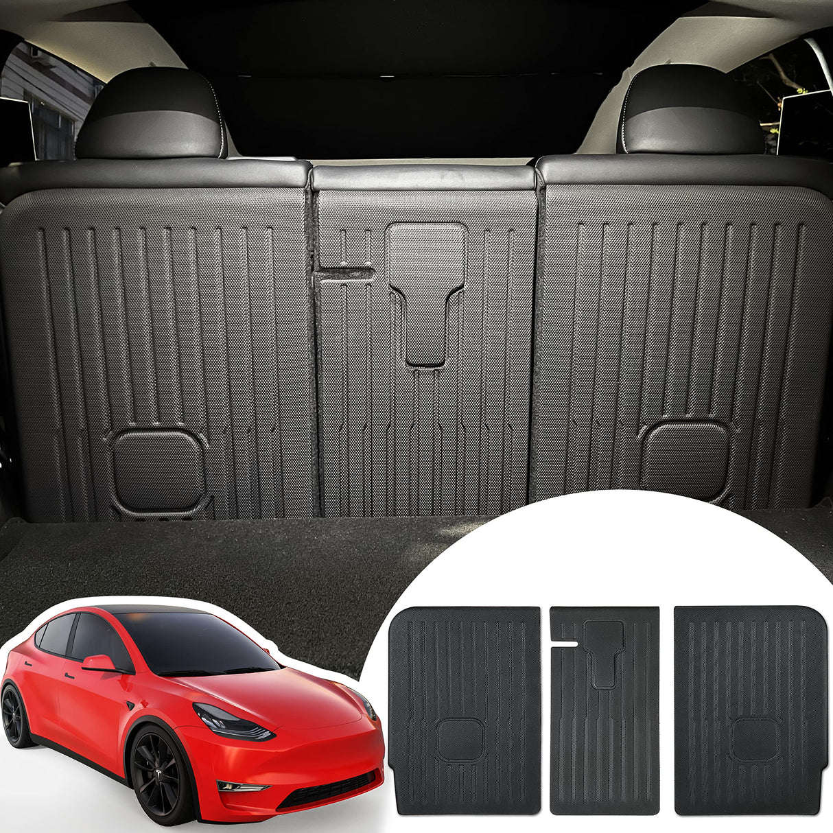 ZQULOYO Rear Seat Back Cover Backrest Protector for Tesla Model Y Accessories 2020 2021 2022 2023 2024 with Hook&Loop All Weather Split Dog Liner Pet Mat Cargo Trunk Liner 3 PCS
