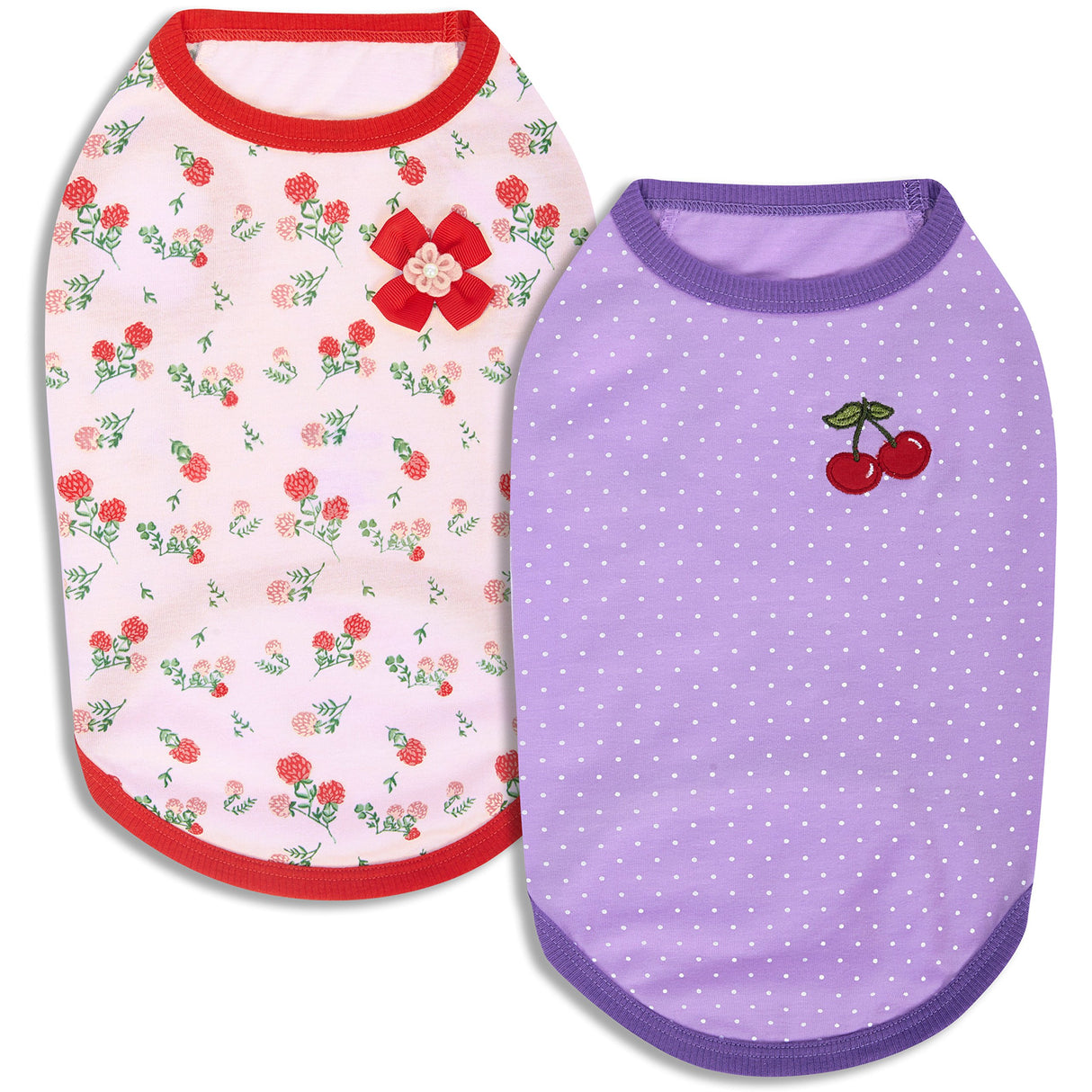 Blueberry Pet Pack of 2 Soft & Comfy Spring Hope Floral Cotton Blend Dog T Shirts Tank Top, Back Length 10", Clothes for Dogs