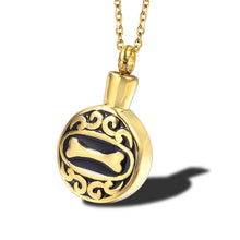 Load image into Gallery viewer, Dog Bone Memorial Round Cremation Ashes Keepsake Urn Pendant Necklace Pet Funeral Jewelry In Stainless Steel
