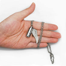 Load image into Gallery viewer, Cylinder Cremation Necklace for Dog Ashes Angel Wing Urn Necklace with Pet Paw Print Memorial Ashes Necklace for Dog/Cat
