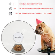 Load image into Gallery viewer, Dog Feeder Automatic Pet Feeder Round Timing Feeder 6 Meals 6 Grids Dog Cat Electric Dry Food Dispenser 24 Hours Feed Supplies
