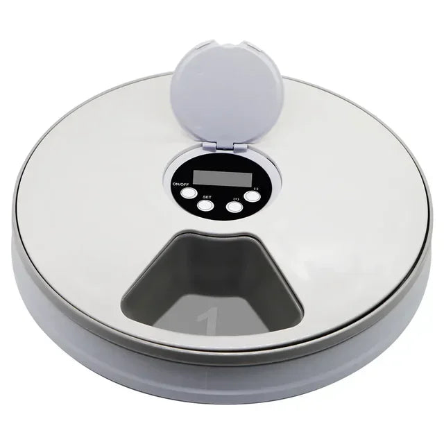 Round Automatic Cat & Dog Feeder 6 Grids 6 Meals Timing 24H Electric Dry Food Dispenser Practical Automatic Pet Feeding Supplies