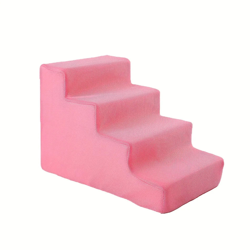 4-Step Pet Stairs for Small & Medium Dogs - Non-Slip Foam Ramp with Removable Cover, Ergonomic Pet Ladder for High Beds