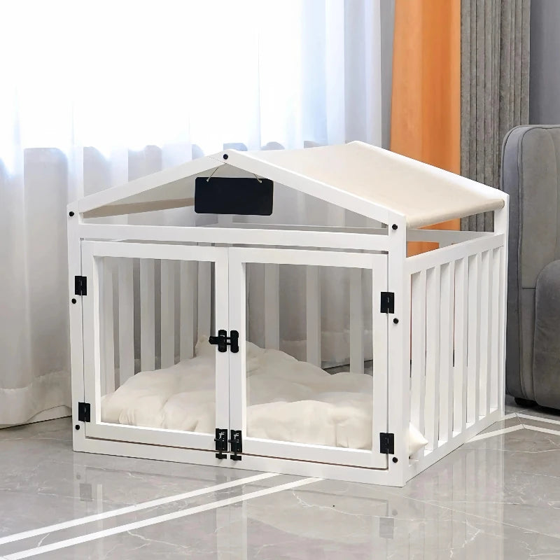 Solid Wood Luxury Dog House Indoor Pet House Removable Washable Dog Fence Double Door Dog Cage Portable Waterproof Pet Bed
