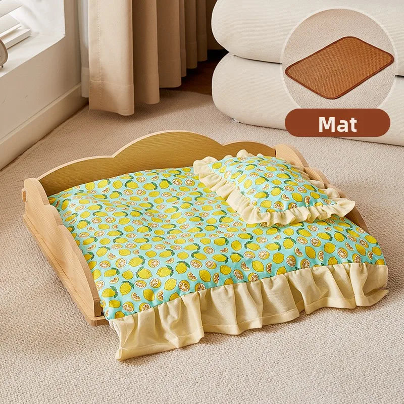 Wooden Dog Bed Four Seasons Universal Teddy Small Dog Summer Special Bed Suspended Off-the-und Pet Wood Bed