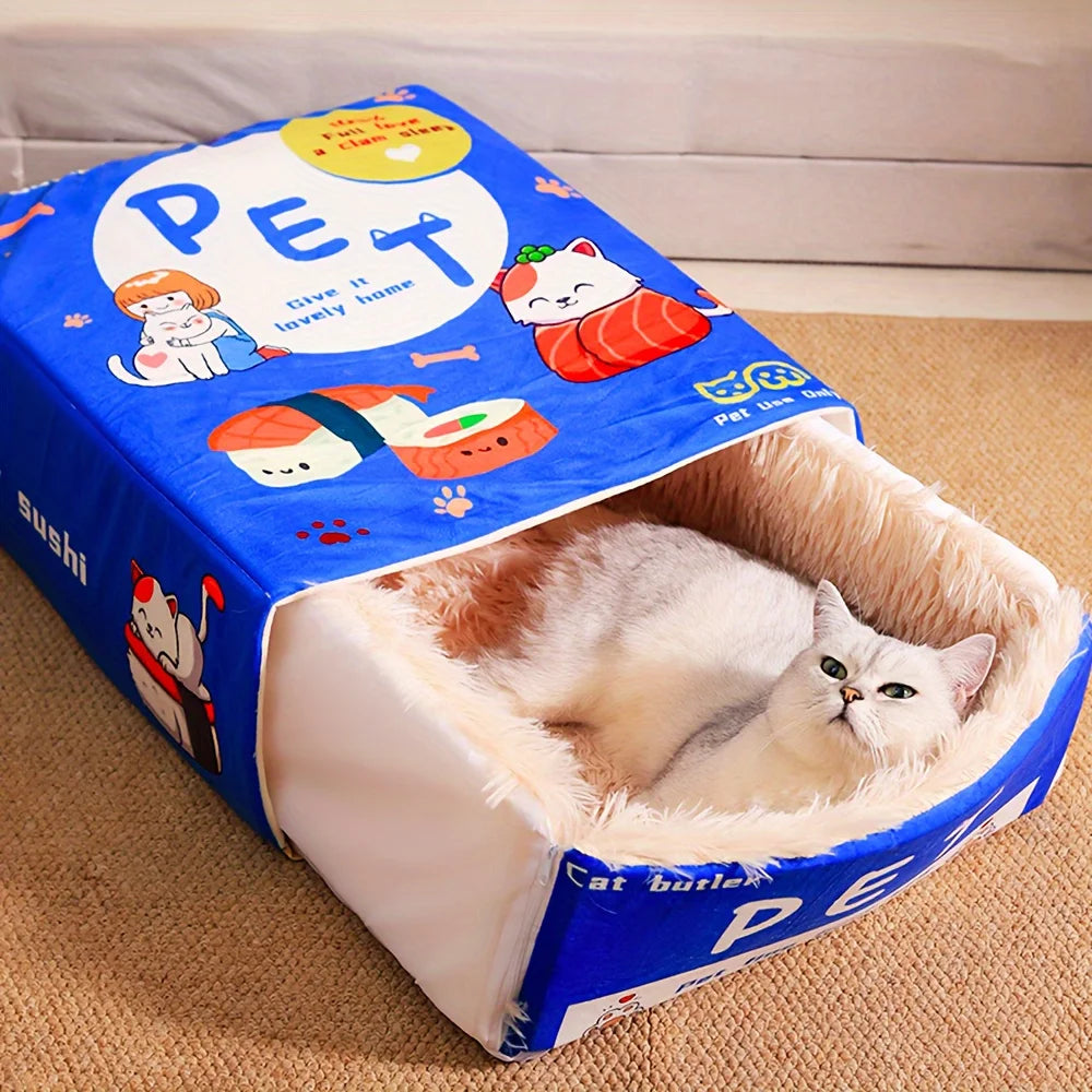 Rectangular fully enclosed cat bed, pet snack box bed, suitable for all seasons, providing a warm home for your cat