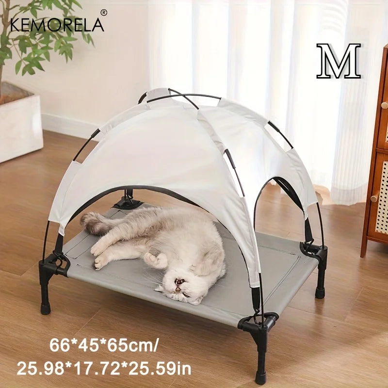 Large Elevated Dog Bed for Medium/Small Dogs with Detachable Canopy Portable Indoor/Outdoor Pet Cot for Camping/Beach
