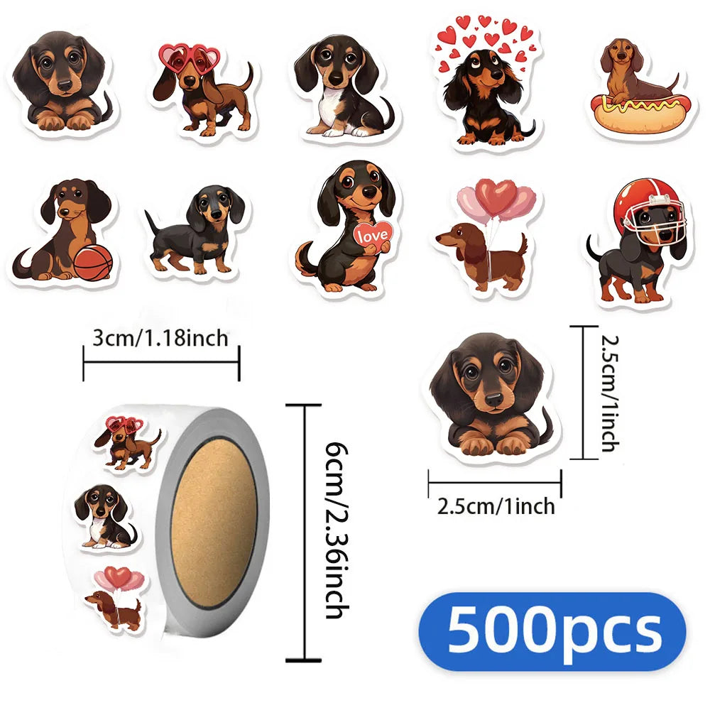 500PCS Cute Sausage Dog Style Reward Stickers 10 pieces 2.5cm/1.0-inch Dog Learning Reward Set Party Gift Stamps