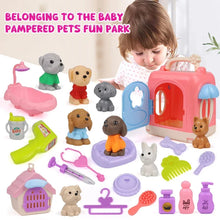 Load image into Gallery viewer, Cute Dog Pet Family Pretend Play Toy with Mini Fashion Cat House Kennel Bathtub Dog Doll Set, Ideal Gift for Kids
