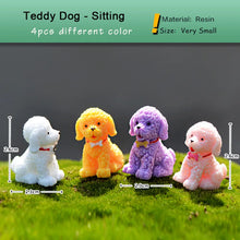Load image into Gallery viewer, 4pcs Dog Teddy Puppy Miniature Figurine Cartoon Stand Walk Sit DIY Accessories Doll House Decoration Simulation animal model toy
