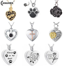 Load image into Gallery viewer, 1PC Pet Dog Paw Charm Memorial Funeral Urn for Ashes Animal Necklace Stainless Steel Pendant Cat Ashes Holder Cremation Keepsake
