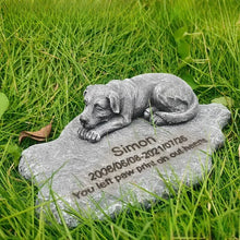Load image into Gallery viewer, Pet Memorial Rock Sculpture with Cute Dog Bed Design Gravestone for Garden Outdoor Resin Pet Tombstone
