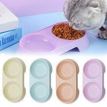 Load image into Gallery viewer, Pet Double Bowl Dogs and Cats Feed in Double Bowls Macaron Plastic Feeding Bowl Pet Supplies Cat Accessories Cat Products Cat Fo
