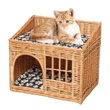 Load image into Gallery viewer, Cat House for Indoor Cats Hand-woven Rattan Designed for Pets Cat Beds With Cozy Soft Cotton Washable Mat
