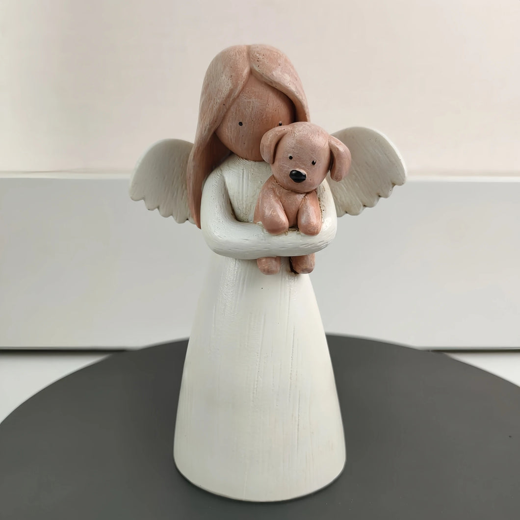 Angel Dog Memorial Figurine Resin Statue, Guardian Angel Holding Puppy Design, Pet Loss Sympathy Gift for Desk