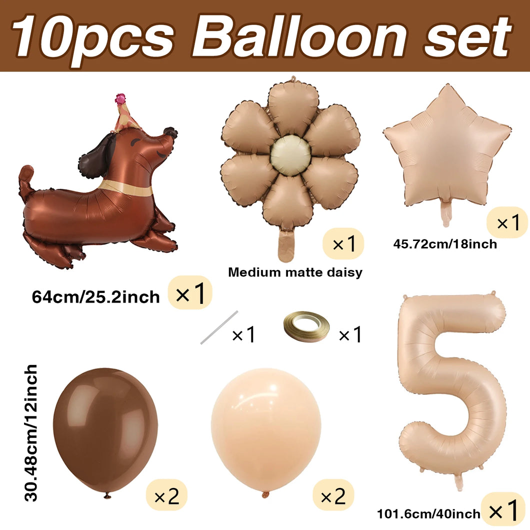 1 set of dog pet themed birthday balloon decoration set, daisy, husky, spotted dog, sausage, dog, bago, aluminum foil balloon