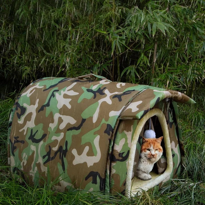 Outdoor Stray Cat and Dog House, Weatherproof and Cold-Resistant Winter Warmth Pet Cave (Camouflage, 18.9 x 16.5 x 14.1 inches)