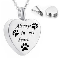 Load image into Gallery viewer, 1PC Pet Dog Paw Charm Memorial Funeral Urn for Ashes Animal Necklace Stainless Steel Pendant Cat Ashes Holder Cremation Keepsake
