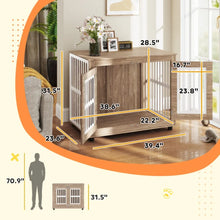 Load image into Gallery viewer, PawHut 39 Dog Crate Furniture with 2 Doors Adjustable Nonslip Foot Mats for Large Dogs Walnut Brown
