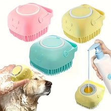 Load image into Gallery viewer, Pet Grooming Bath Massage Brush With Soap And Shampoo Dispenser, Soft Silicone Bristle For Long Short Haired Dogs Cats Shower

