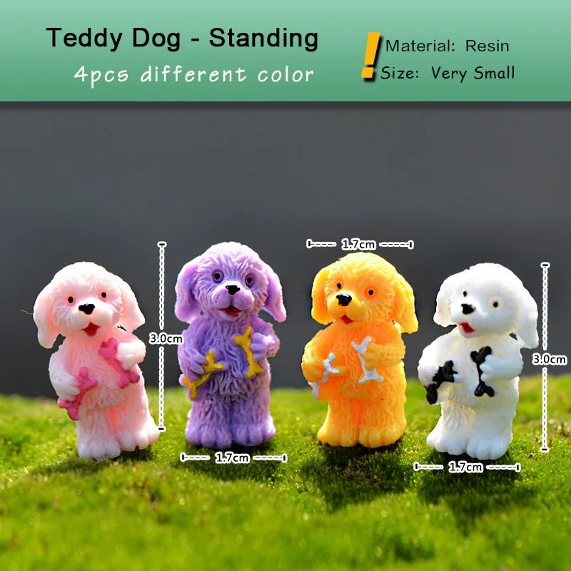 4pcs Dog Teddy Puppy Miniature Figurine Cartoon Stand Walk Sit DIY Accessories Doll House Decoration Simulation animal model toy