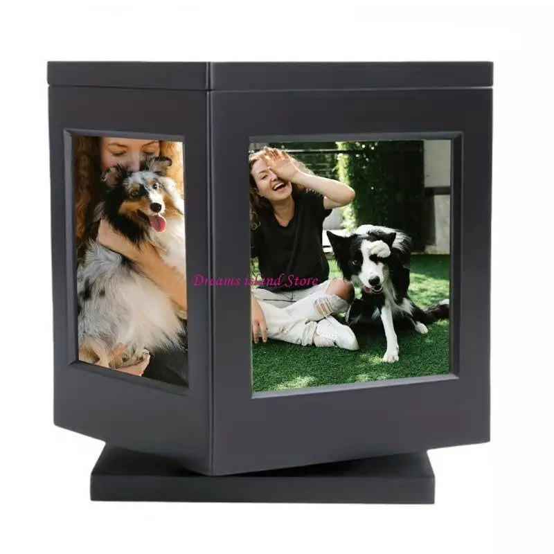 Pet Memory Cremation Box with Rotating Photo Frame Practical Dog Cremation Box HX6C