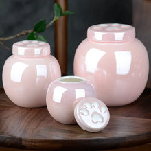 Load image into Gallery viewer, Pet Footprint Memorial Urn, Ceramic Sealed Storage Tank, Simple Ashes, White, Pink, Dog, Cat Memorial Ashes Storage
