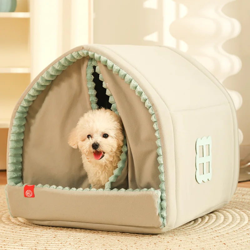 HOOPET  Closed Dog House Winter Windproof Nest for Dogs Cats with Door Curtain Outdoor Portable Cat Tent  Dog Villa Sleep Kennel