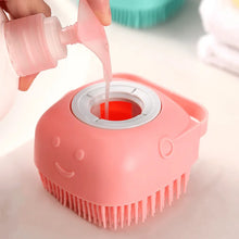 Load image into Gallery viewer, Pet Grooming Bath Massage Brush With Soap And Shampoo Dispenser, Soft Silicone Bristle For Long Short Haired Dogs Cats Shower
