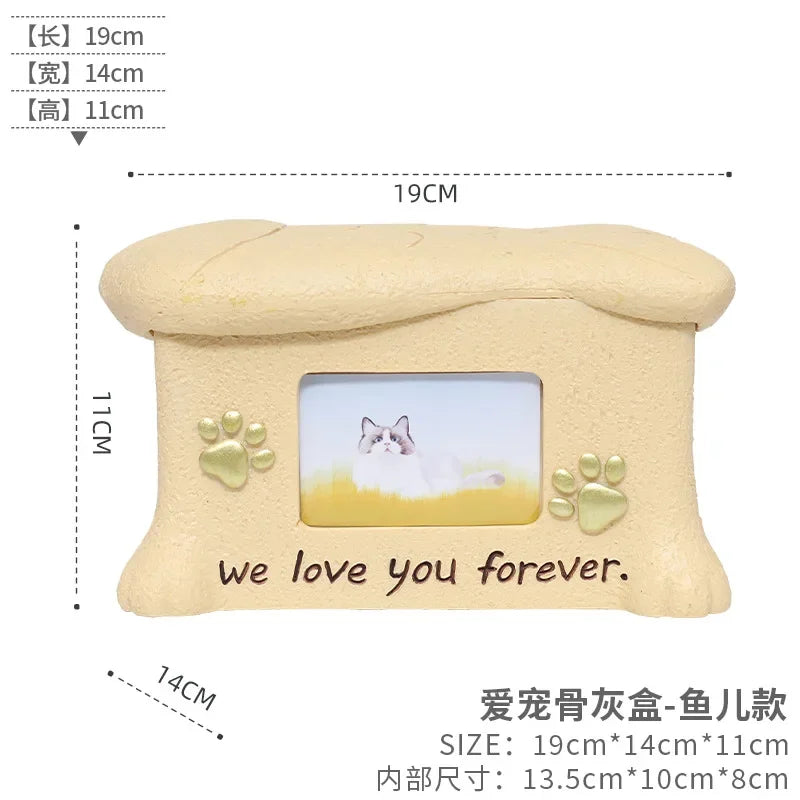 Resin Pet Urns Dogs Cats Cremation Urn Peaceful Memorial with Photo Frame Cremation Urns for Animal Ashes Funeral Pet Ashes Box
