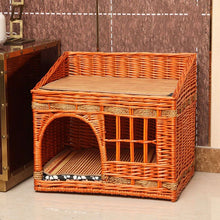 Load image into Gallery viewer, Cat House for Indoor Cats Hand-woven Rattan Designed for Pets Cat Beds With Cozy Soft Cotton Washable Mat
