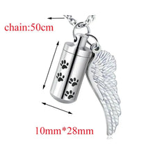 Load image into Gallery viewer, Cylinder Cremation Necklace for Dog Ashes Angel Wing Urn Necklace with Pet Paw Print Memorial Ashes Necklace for Dog/Cat
