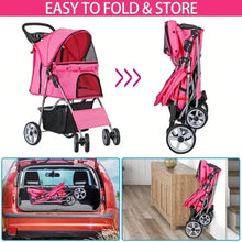 Load image into Gallery viewer, Foldable Carrier Strolling Cart 4 Wheel Pet Stroller, for Cat, Dog w/ Cup Holder

