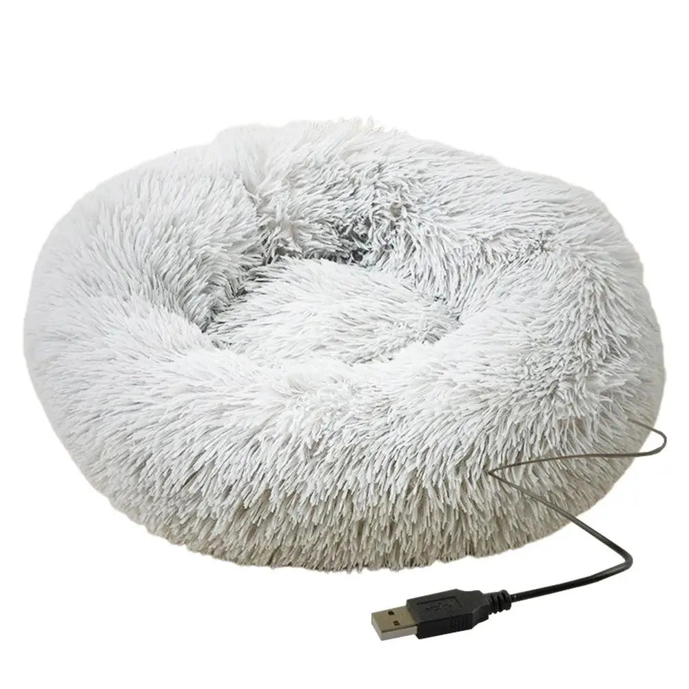 Soft Plush Pet Beds USB Heating Round Dog Bed Donut Round Beds For Small Medium Dogs And Cats Comfortable And Machine Washable