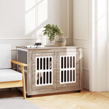 Load image into Gallery viewer, PawHut 39 Dog Crate Furniture with 2 Doors Adjustable Nonslip Foot Mats for Large Dogs Walnut Brown
